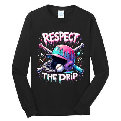 Respect The Drip Baseball Ice Cream Drip Vibes Squad  Tall Long Sleeve T-Shirt