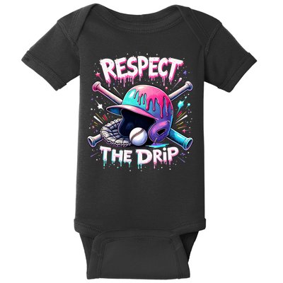 Respect The Drip Baseball Ice Cream Drip Vibes Squad  Baby Bodysuit