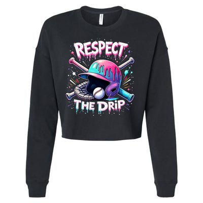 Respect The Drip Baseball Ice Cream Drip Vibes Squad  Cropped Pullover Crew