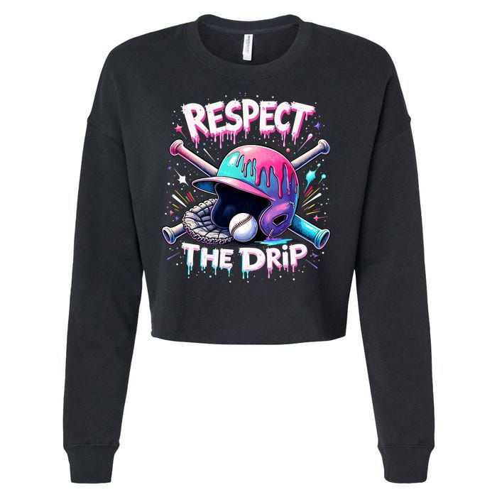 Respect The Drip Baseball Ice Cream Drip Vibes Squad  Cropped Pullover Crew