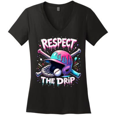 Respect The Drip Baseball Ice Cream Drip Vibes Squad  Women's V-Neck T-Shirt