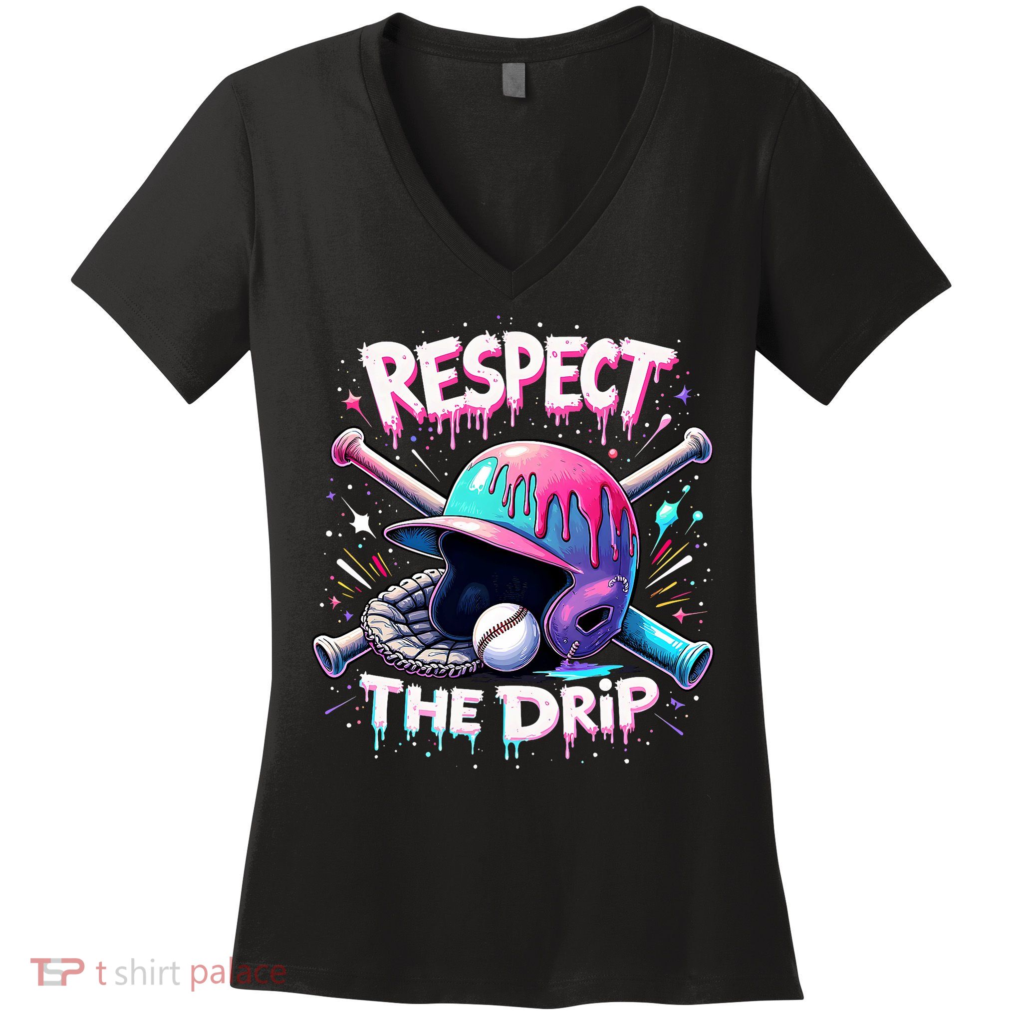 Respect The Drip Baseball Ice Cream Drip Vibes Squad  Women's V-Neck T-Shirt