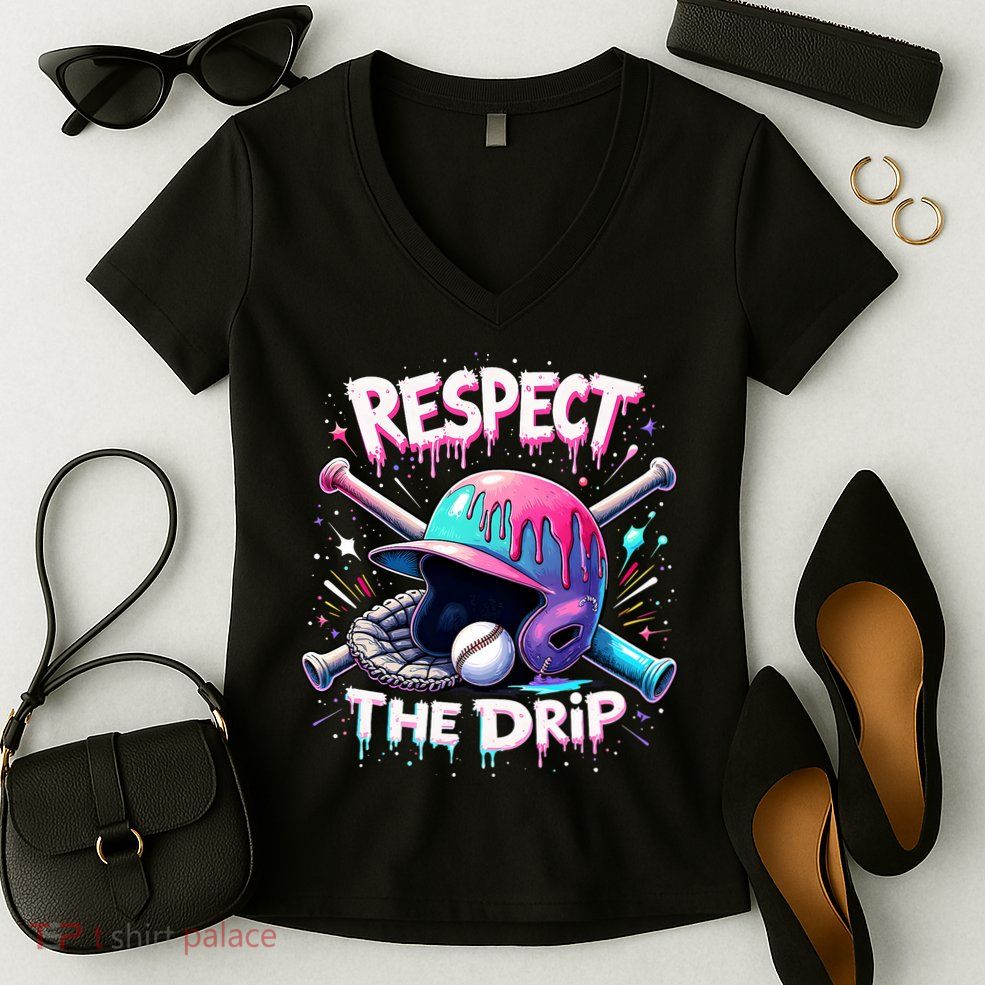 Respect The Drip Baseball Ice Cream Drip Vibes Squad  Women's V-Neck T-Shirt