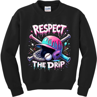 Respect The Drip Baseball Ice Cream Drip Vibes Squad  Kids Sweatshirt