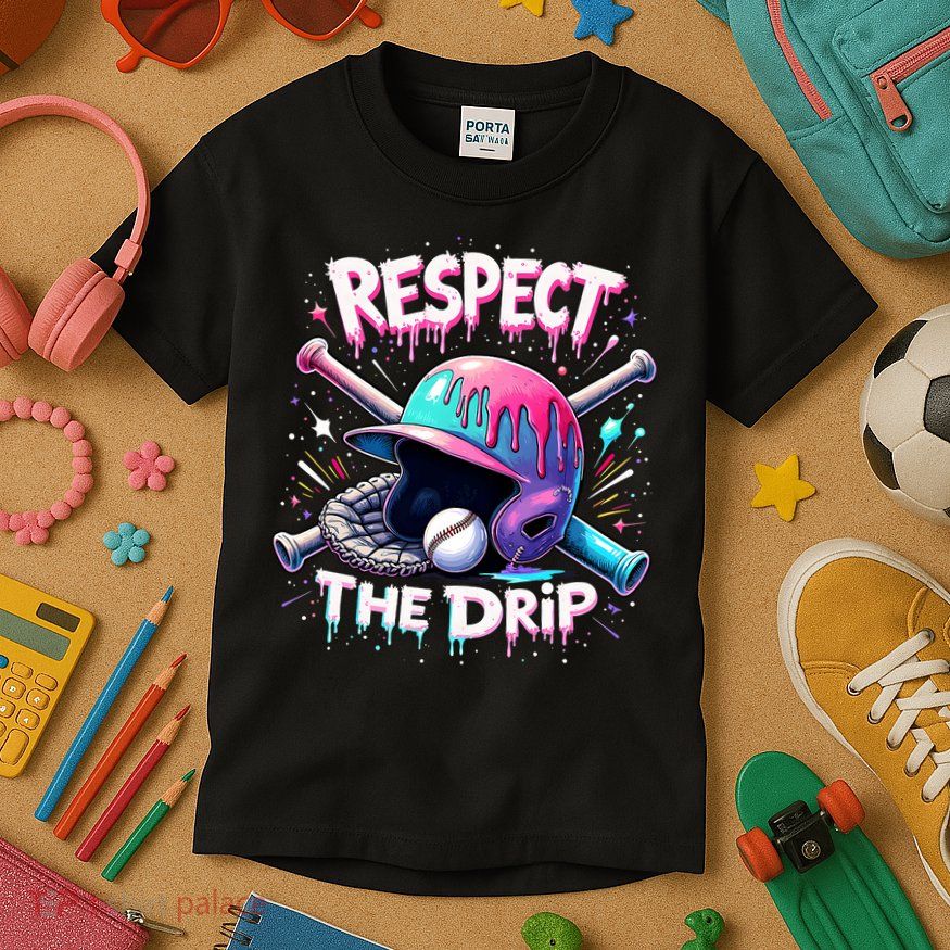 Respect The Drip Baseball Ice Cream Drip Vibes Squad  Kids T-Shirt