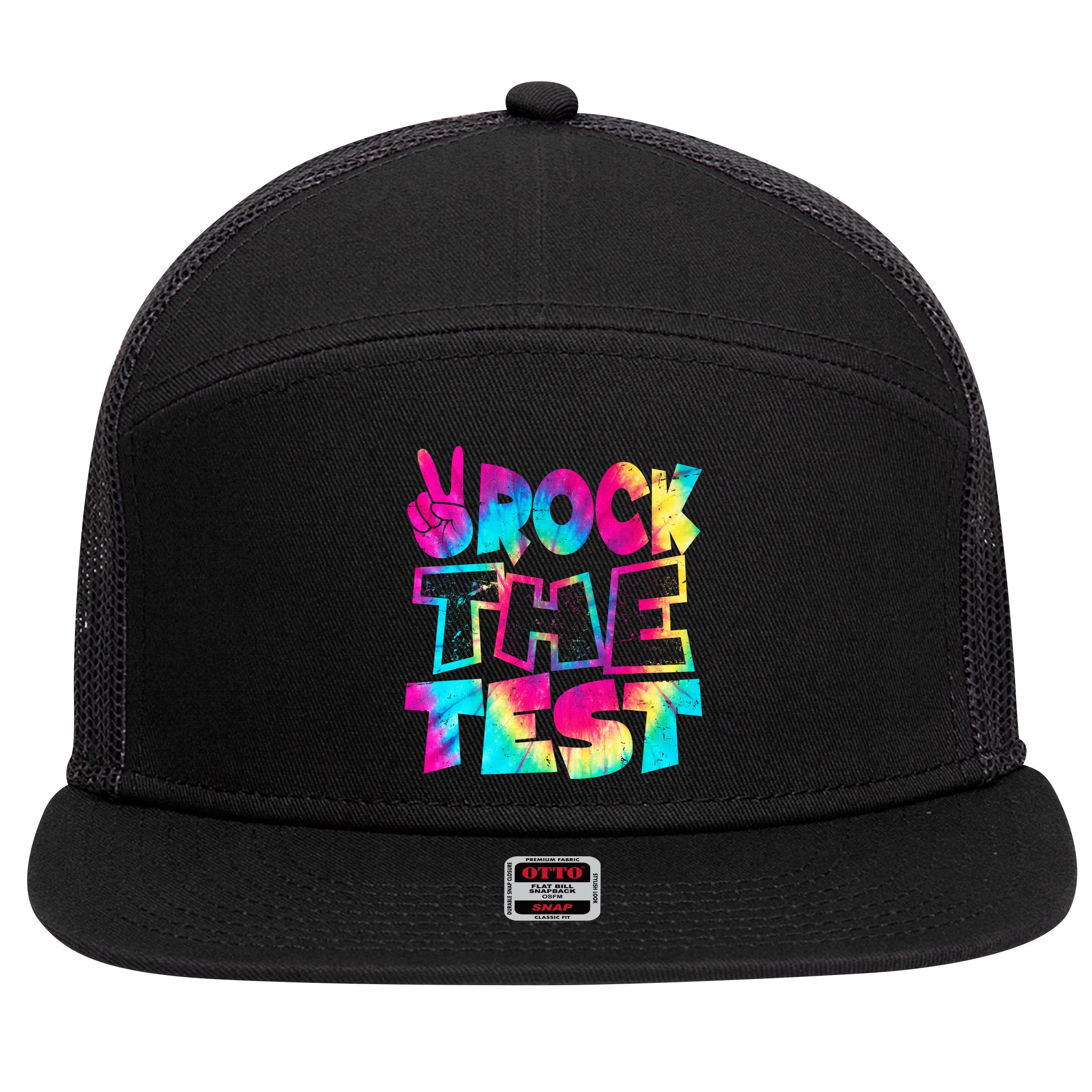 Retro Tie Dye Rock The Test 7 Panel Mesh Trucker Snapback Hat