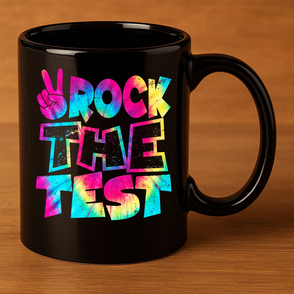 Retro Tie Dye Rock The Test 11oz C Handle Ceramic Mug