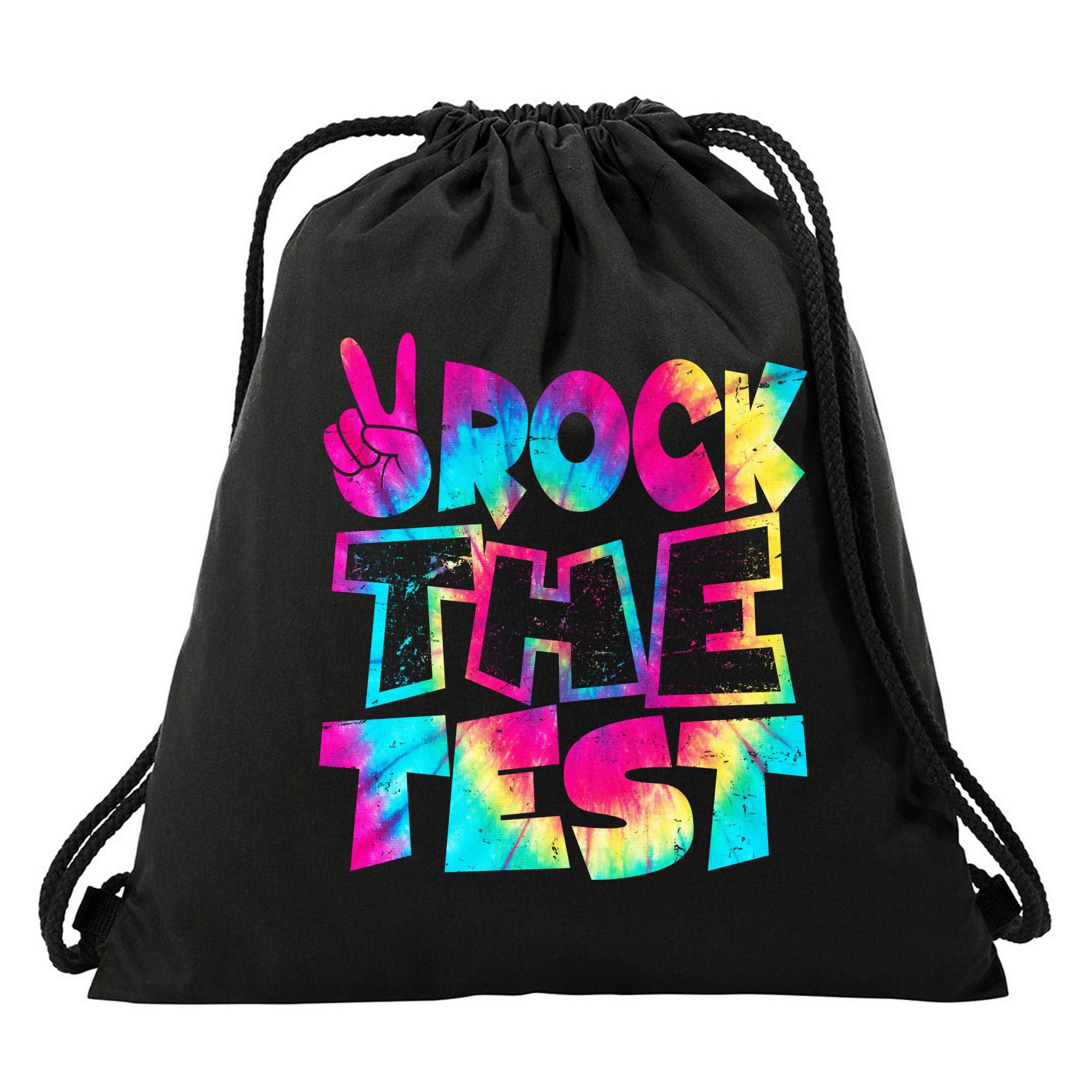 Retro Tie Dye Rock The Test Drawstring Bag