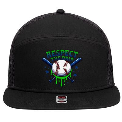Respect The Drip Baseball Home Plate Ice Cream Dripping 7 Panel Mesh Trucker Snapback Hat