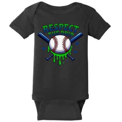 Respect The Drip Baseball Home Plate Ice Cream Dripping Baby Bodysuit