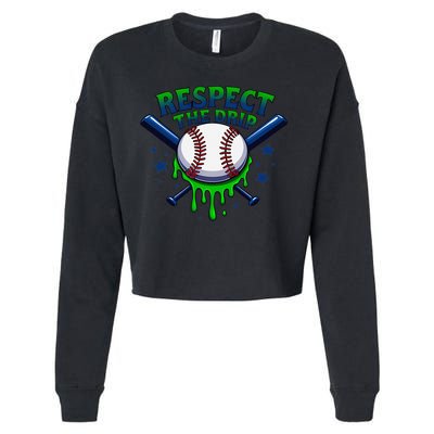 Respect The Drip Baseball Home Plate Ice Cream Dripping Cropped Pullover Crew
