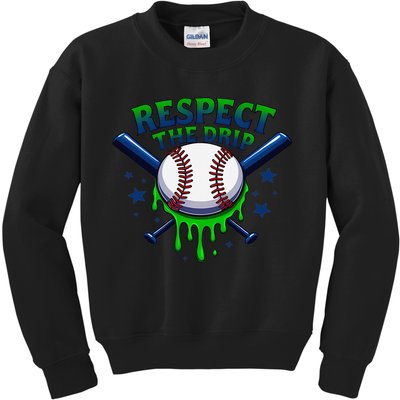 Respect The Drip Baseball Home Plate Ice Cream Dripping Kids Sweatshirt