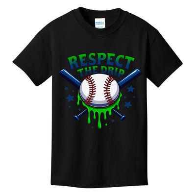 Respect The Drip Baseball Home Plate Ice Cream Dripping Kids T-Shirt