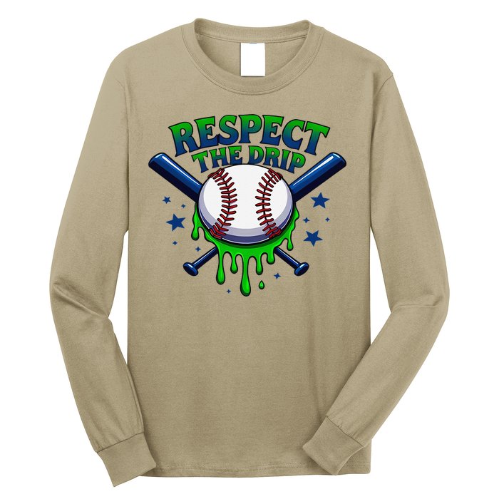 Respect The Drip Baseball Home Plate Ice Cream Dripping Long Sleeve Shirt
