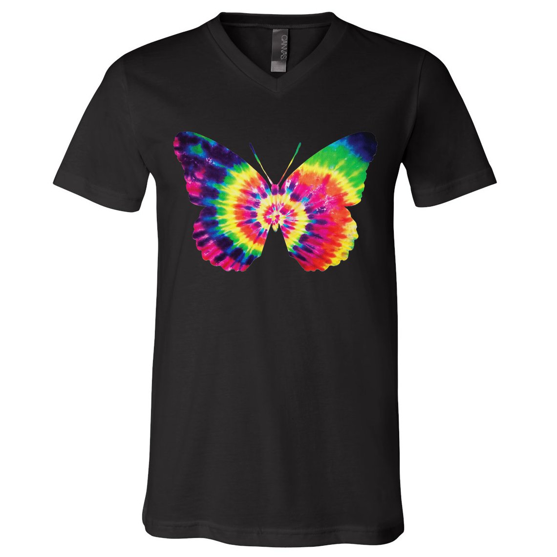 Rainbow Tie Dye Butterfly Tye Die Look Cool V-Neck T-Shirt