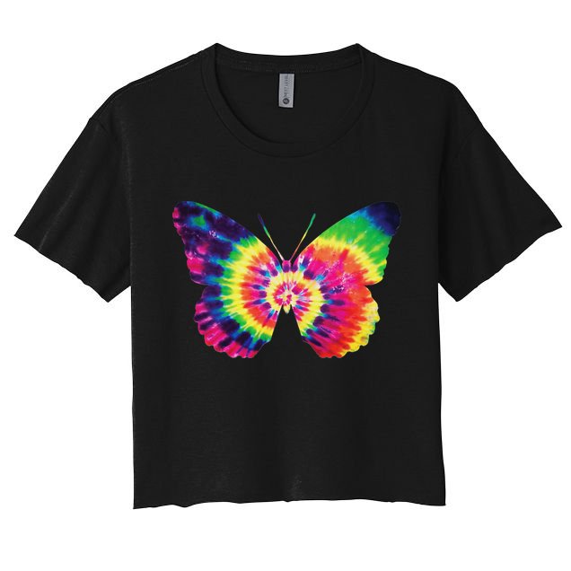 Rainbow Tie Dye Butterfly Tye Die Look Cool Crop Top