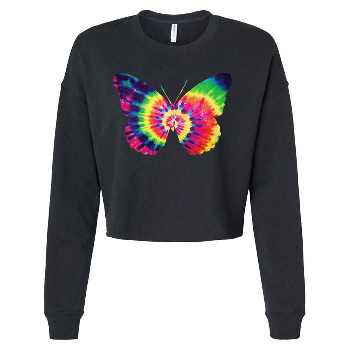 Rainbow Tie Dye Butterfly Tye Die Look Cool Cropped Pullover Crew