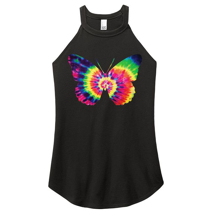 Rainbow Tie Dye Butterfly Tye Die Look Cool Women's Perfect Tri Rocker Tank