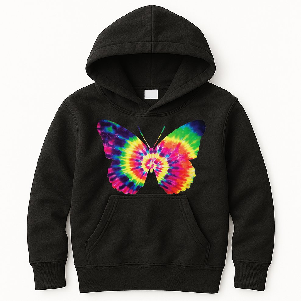 Rainbow Tie Dye Butterfly Tye Die Look Cool Kids Hoodie