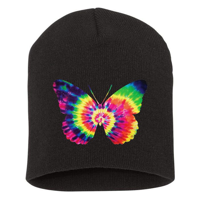 Rainbow Tie Dye Butterfly Tye Die Look Cool Short Acrylic Beanie