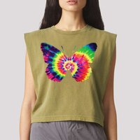 Rainbow Tie Dye Butterfly Tye Die Look Cool Garment-Dyed Women's Muscle Tee