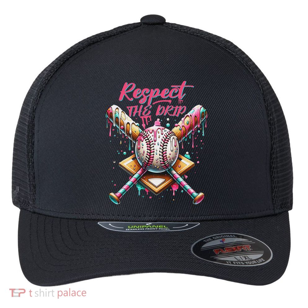 Respect The Drip Ice Cream Dripping Flexfit Unipanel Trucker Cap