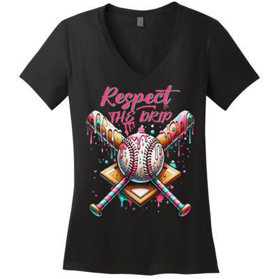 Respect The Drip Ice Cream Dripping Women's V-Neck T-Shirt