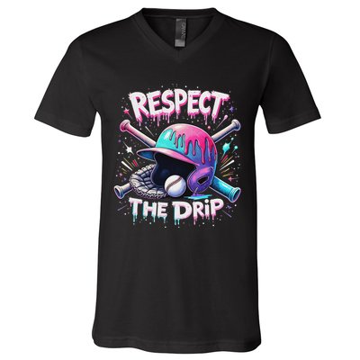 Respect The Drip Baseball Ice Cream Drip Vibes Squad V-Neck T-Shirt