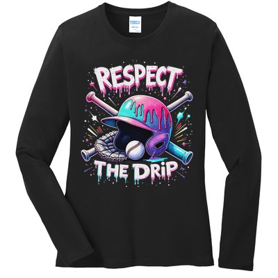 Respect The Drip Baseball Ice Cream Drip Vibes Squad Ladies Long Sleeve Shirt