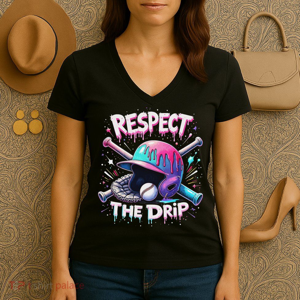 Respect The Drip Baseball Ice Cream Drip Vibes Squad Women's V-Neck T-Shirt
