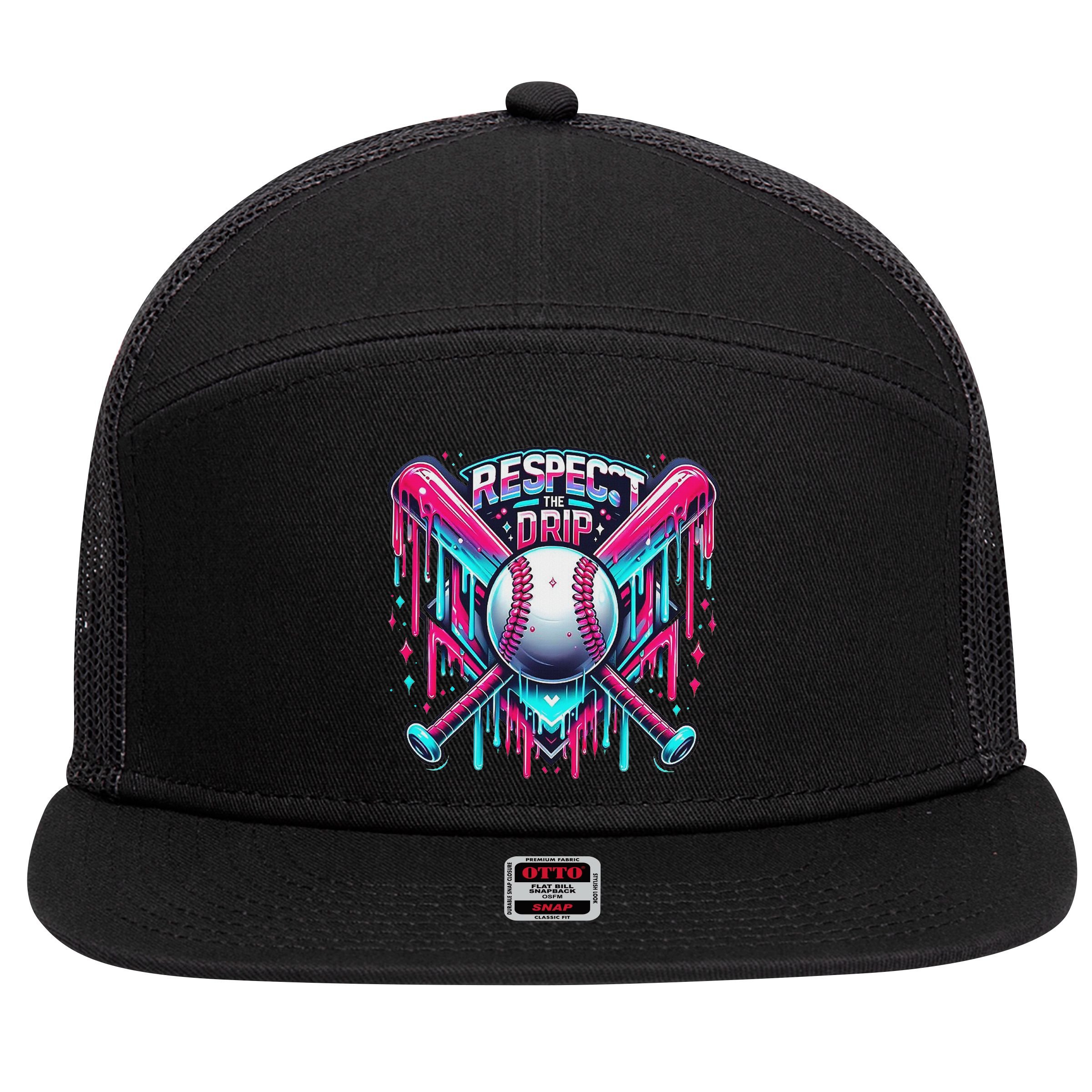 Respect The Drip Ice Cream Dripping 7 Panel Mesh Trucker Snapback Hat
