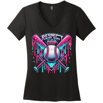 Respect The Drip Ice Cream Dripping Women's V-Neck T-Shirt
