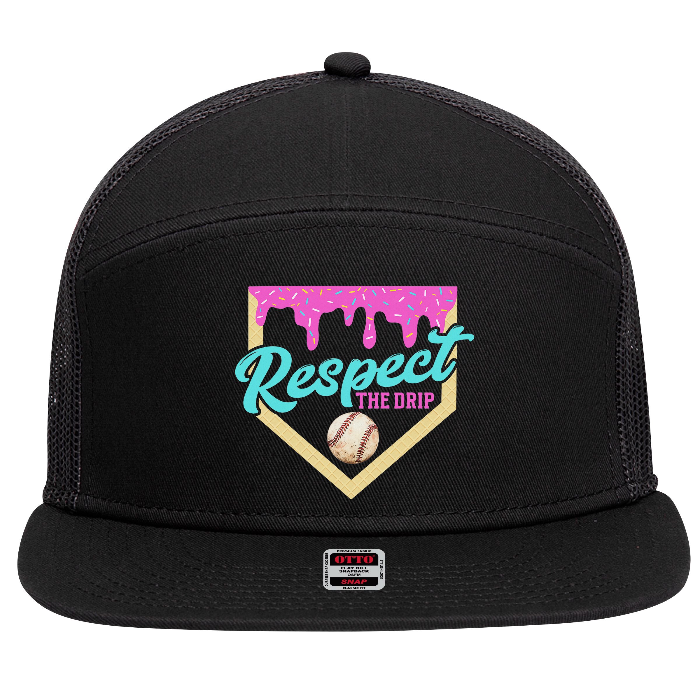 Respect The Drip Ice Cream Dripping 7 Panel Mesh Trucker Snapback Hat