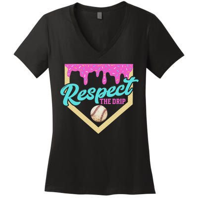 Respect The Drip Ice Cream Dripping Women's V-Neck T-Shirt