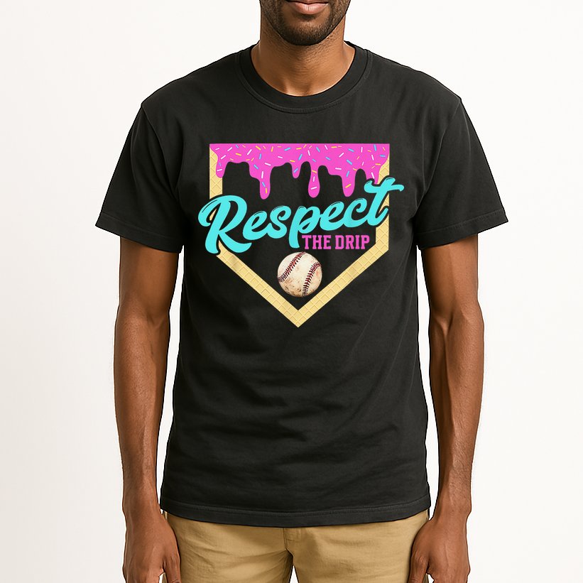 Respect The Drip Baseball Home Plate Ice Cream Dripping Tall T-Shirt