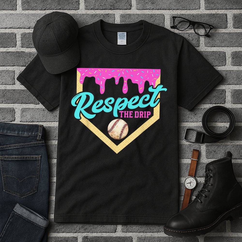 Respect The Drip Baseball Home Plate Ice Cream Dripping Tall T-Shirt