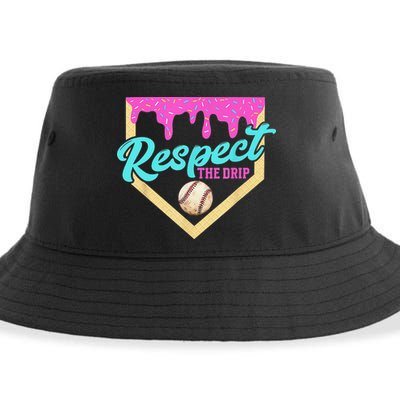 Respect The Drip Baseball Home Plate Ice Cream Dripping Sustainable Bucket Hat