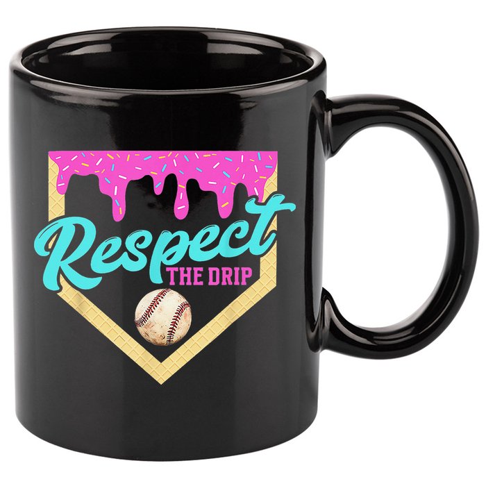 Respect The Drip Baseball Home Plate Ice Cream Dripping 11oz C Handle Ceramic Mug