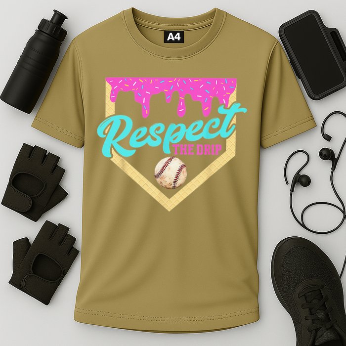 Respect The Drip Baseball Home Plate Ice Cream Dripping Cooling Performance Crew T-Shirt
