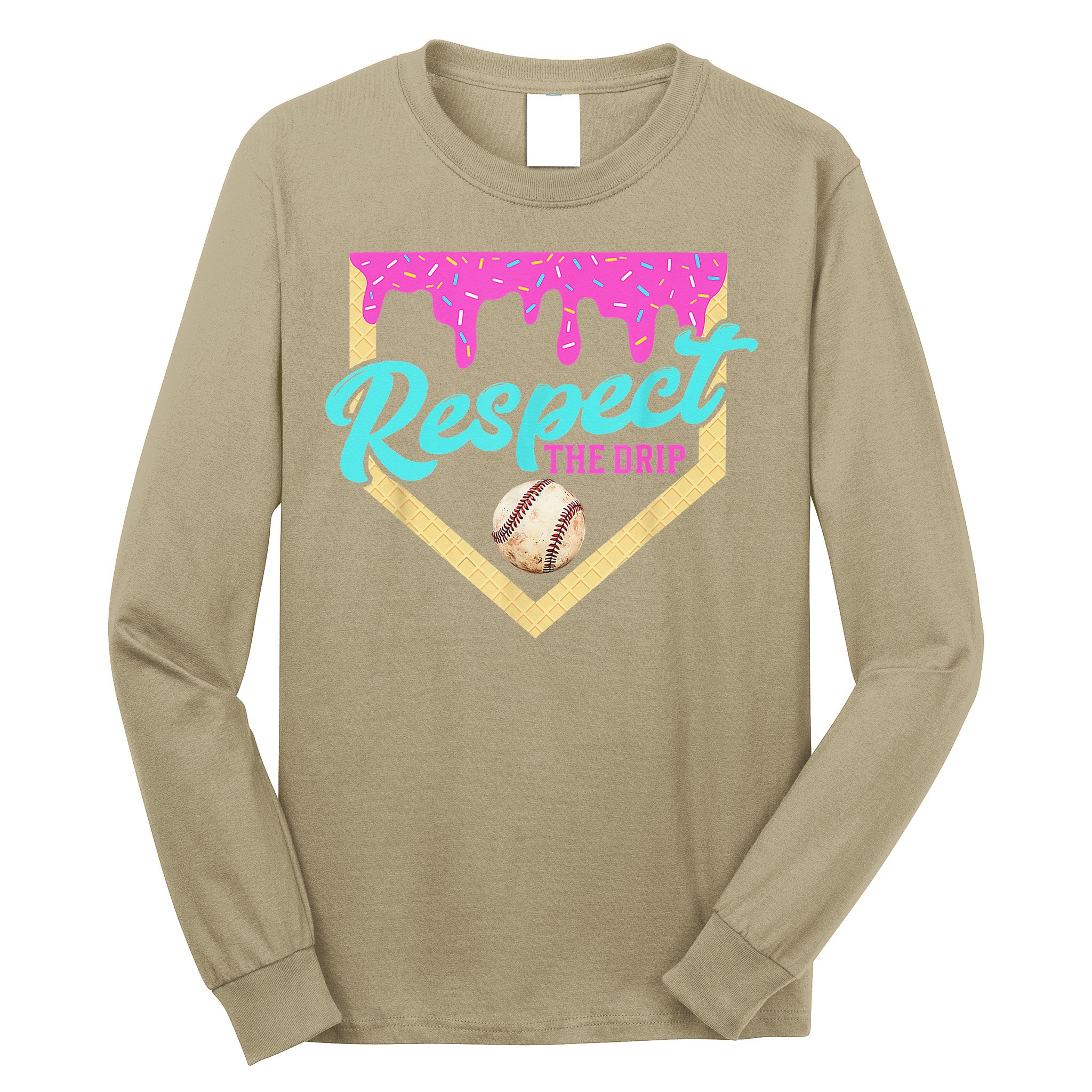 Respect The Drip Baseball Home Plate Ice Cream Dripping Long Sleeve Shirt