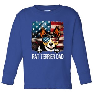 Rat Terrier Dad American Flag 4th Of July Dog Fathers Day Gift Toddler Long Sleeve Shirt