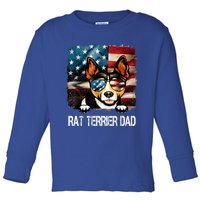 Rat Terrier Dad American Flag 4th Of July Dog Fathers Day Gift Toddler Long Sleeve Shirt