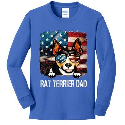 Rat Terrier Dad American Flag 4th Of July Dog Fathers Day Gift Kids Long Sleeve Shirt