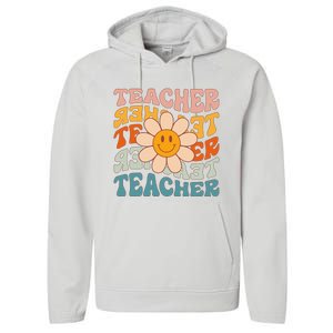 Retro Teacher Daisy Colorful Elementary School Teacher Performance Fleece Hoodie