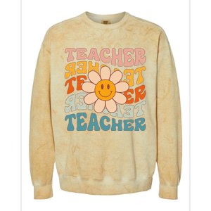 Retro Teacher Daisy Colorful Elementary School Teacher Colorblast Crewneck Sweatshirt