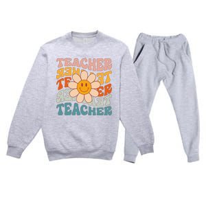 Retro Teacher Daisy Colorful Elementary School Teacher Premium Crewneck Sweatsuit Set