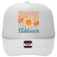 Retro Teacher Daisy Colorful Elementary School Teacher High Crown Mesh Back Trucker Hat