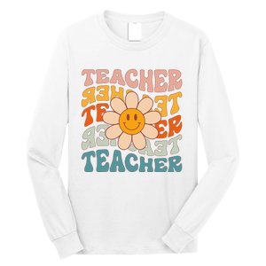 Retro Teacher Daisy Colorful Elementary School Teacher Long Sleeve Shirt