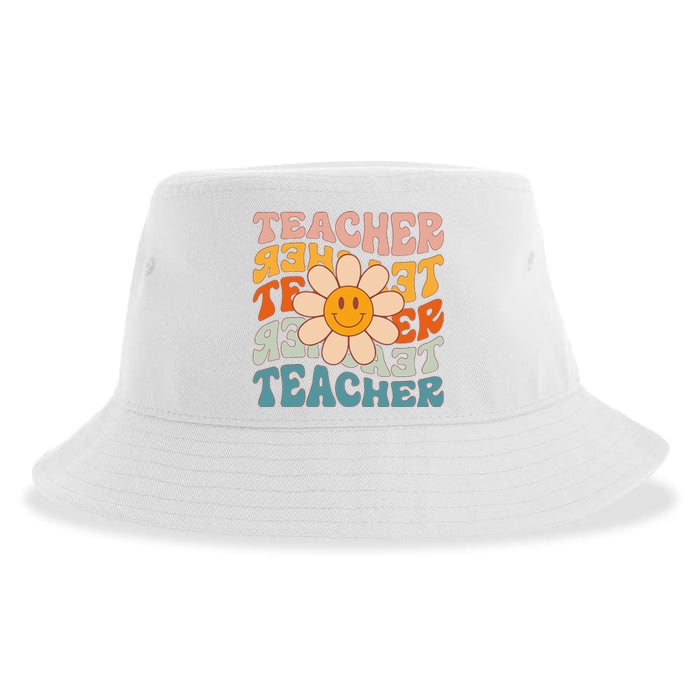 Retro Teacher Daisy Colorful Elementary School Teacher Sustainable Bucket Hat