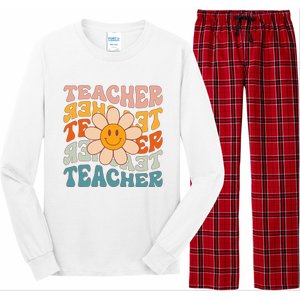 Retro Teacher Daisy Colorful Elementary School Teacher Long Sleeve Pajama Set